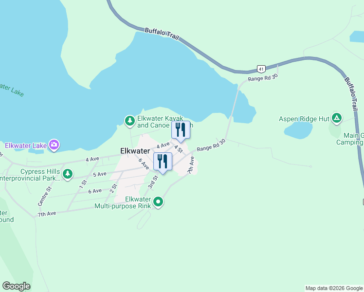 map of restaurants, bars, coffee shops, grocery stores, and more near 401 4 Street in Elkwater