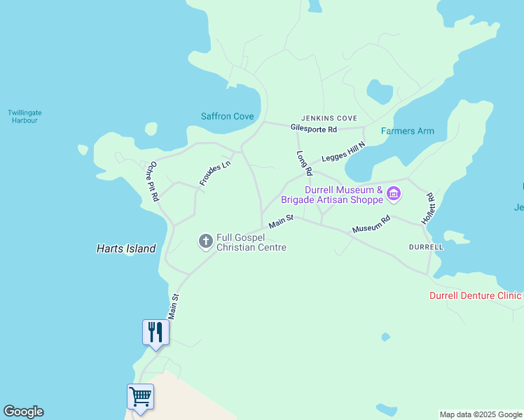 map of restaurants, bars, coffee shops, grocery stores, and more near 7 Legges Hill South in Twillingate