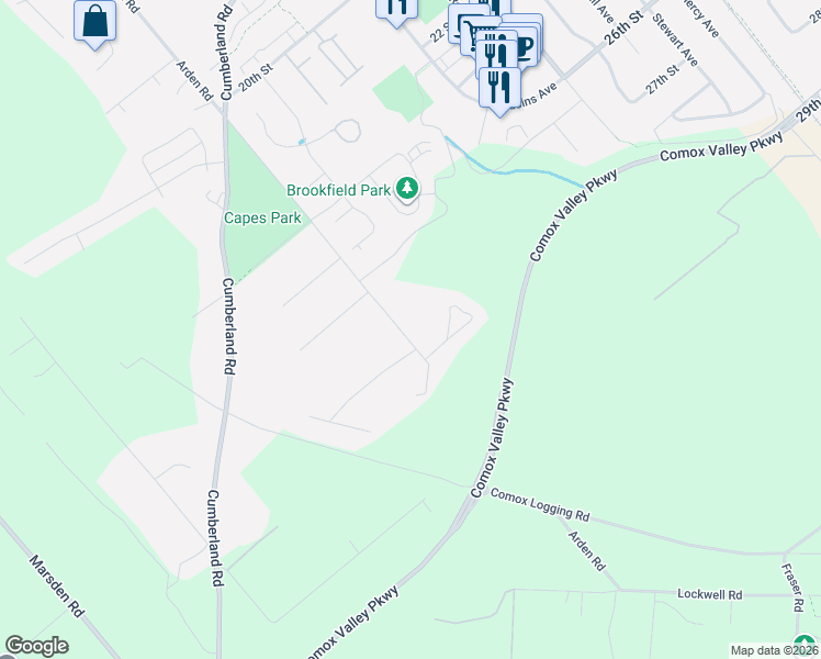 map of restaurants, bars, coffee shops, grocery stores, and more near 2800 Arden Road in Courtenay