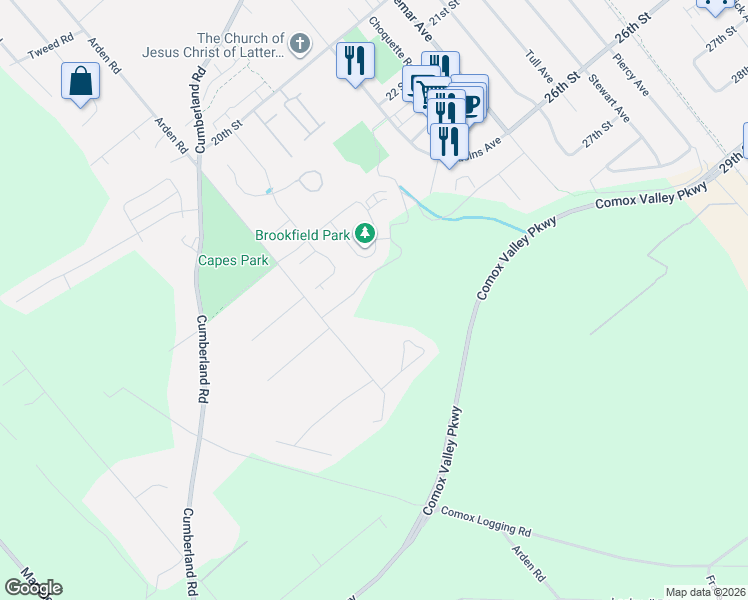 map of restaurants, bars, coffee shops, grocery stores, and more near 2201 Ronson Road in Courtenay