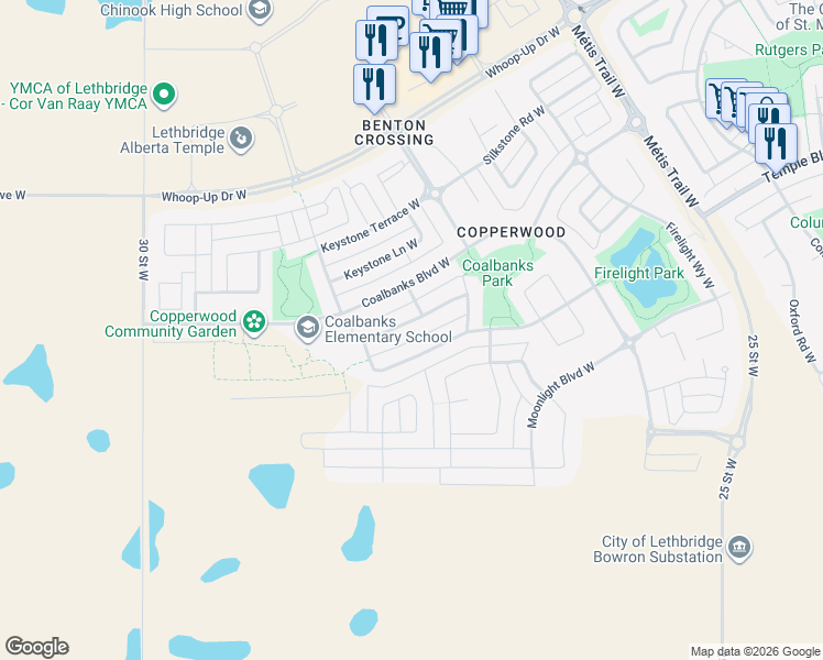 map of restaurants, bars, coffee shops, grocery stores, and more near in Lethbridge