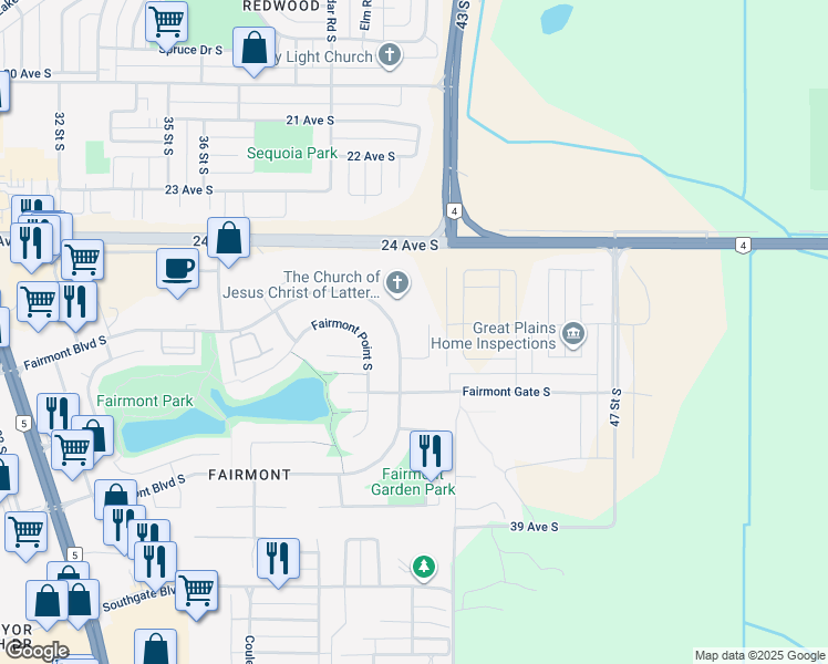 map of restaurants, bars, coffee shops, grocery stores, and more near 62 Fairmont Court South in Lethbridge