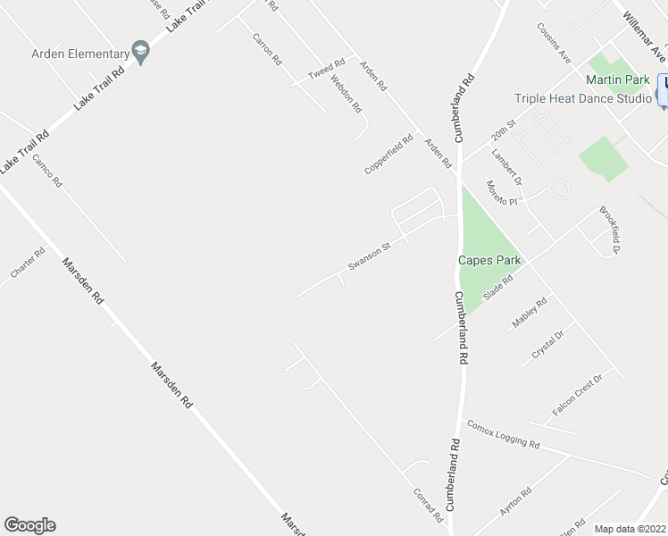 map of restaurants, bars, coffee shops, grocery stores, and more near 2901 Swanson Street in Courtenay