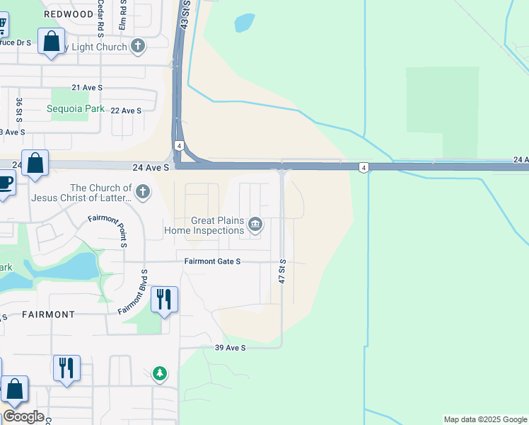map of restaurants, bars, coffee shops, grocery stores, and more near 2715 45th Street South in Lethbridge