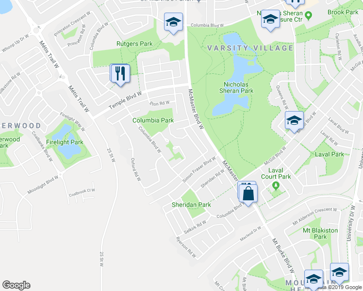 map of restaurants, bars, coffee shops, grocery stores, and more near 120 Columbia Pl W in Lethbridge