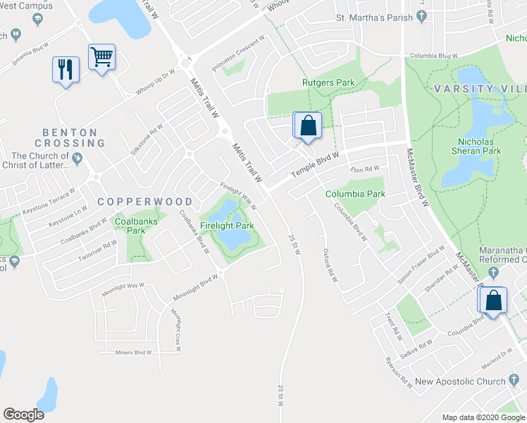 map of restaurants, bars, coffee shops, grocery stores, and more near 107 Firelight Way West in Lethbridge