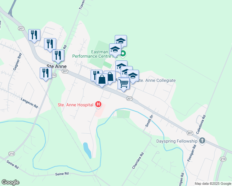 map of restaurants, bars, coffee shops, grocery stores, and more near Provincial Road 210 in Ste. Anne