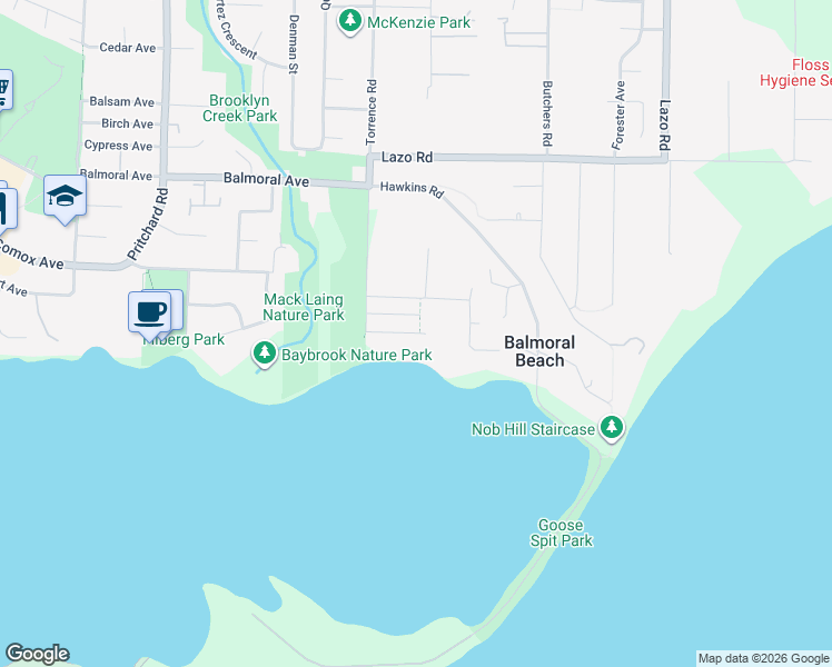 map of restaurants, bars, coffee shops, grocery stores, and more near 1303 Midden Road in Comox