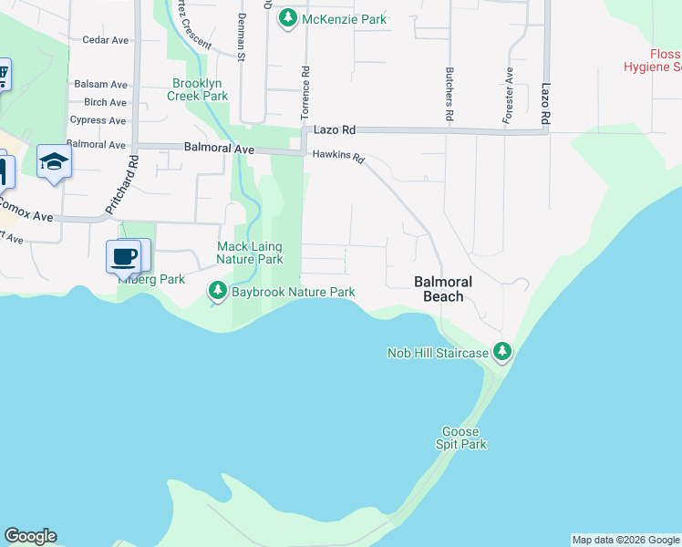 map of restaurants, bars, coffee shops, grocery stores, and more near 1303 Midden Road in Comox
