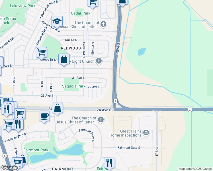 map of restaurants, bars, coffee shops, grocery stores, and more near 4218 21 Avenue South in Lethbridge