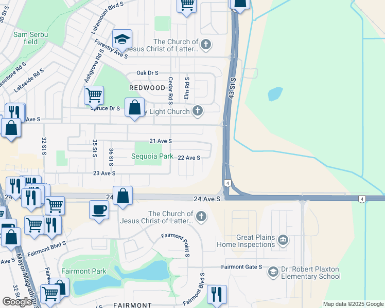 map of restaurants, bars, coffee shops, grocery stores, and more near 4115 22 Avenue South in Lethbridge