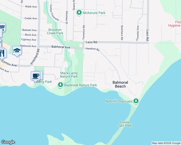map of restaurants, bars, coffee shops, grocery stores, and more near 1329 Docliddle Road in Comox