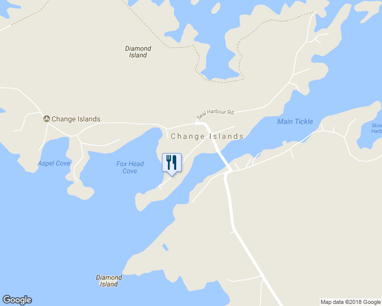 map of restaurants, bars, coffee shops, grocery stores, and more near Tickle Point Road in Change Islands