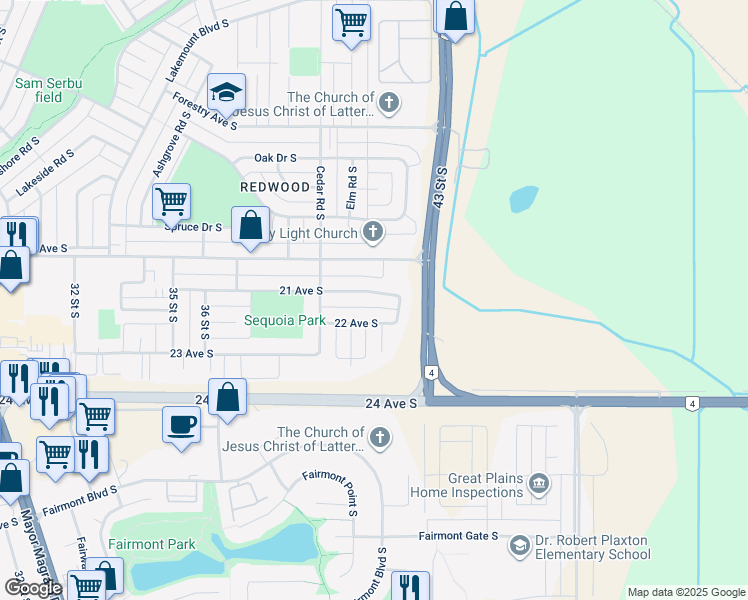 map of restaurants, bars, coffee shops, grocery stores, and more near 4115 22 Avenue South in Lethbridge