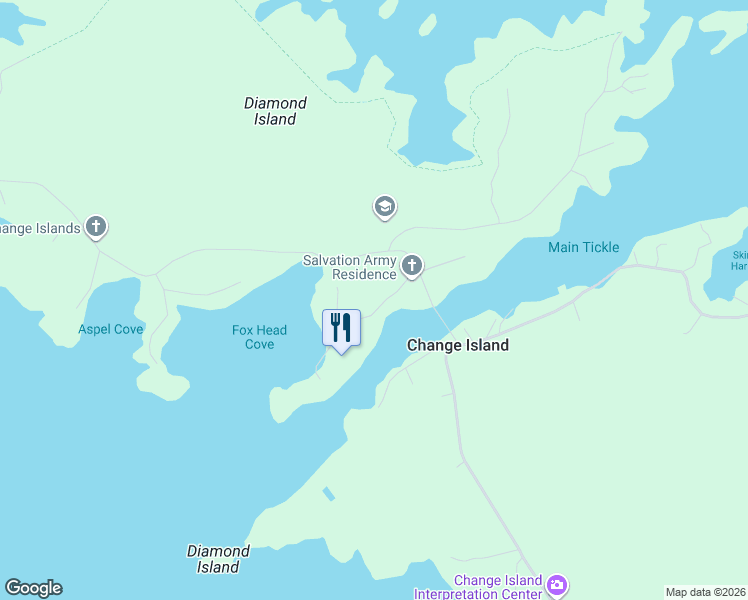 map of restaurants, bars, coffee shops, grocery stores, and more near Tickle Point Road in Change Islands