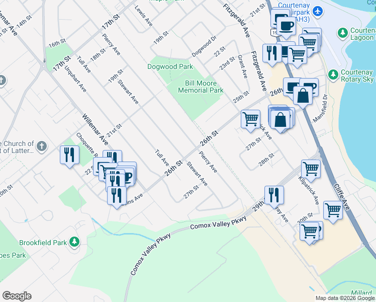 map of restaurants, bars, coffee shops, grocery stores, and more near 1005 26th Street in Courtenay