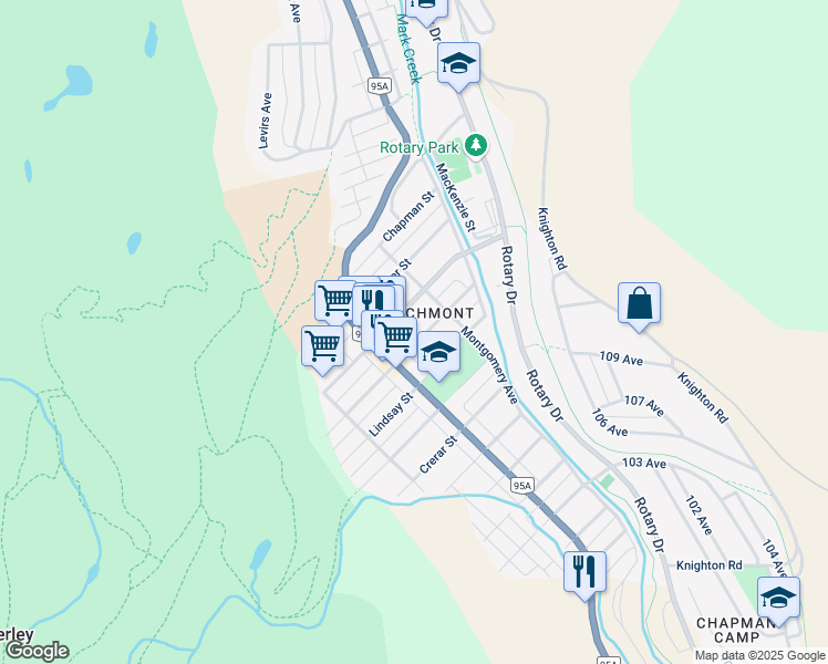 map of restaurants, bars, coffee shops, grocery stores, and more near 355 Ritchie Street in Kimberley