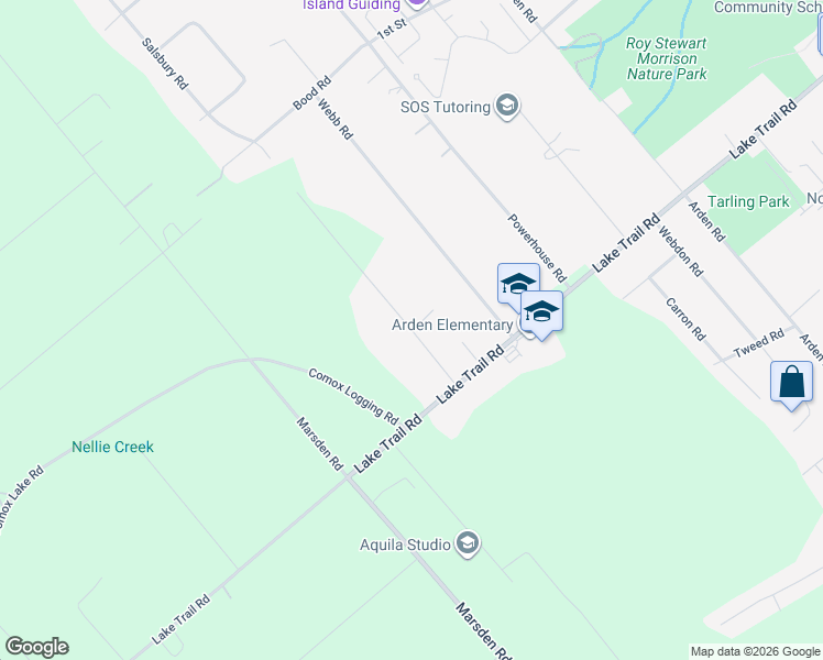 map of restaurants, bars, coffee shops, grocery stores, and more near 884 Salsbury Road in Courtenay
