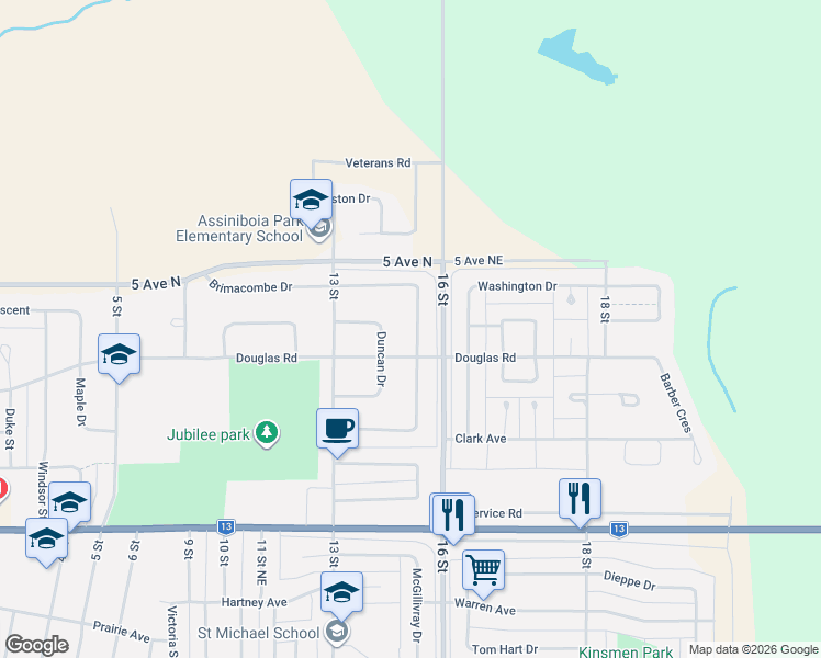 map of restaurants, bars, coffee shops, grocery stores, and more near in Weyburn