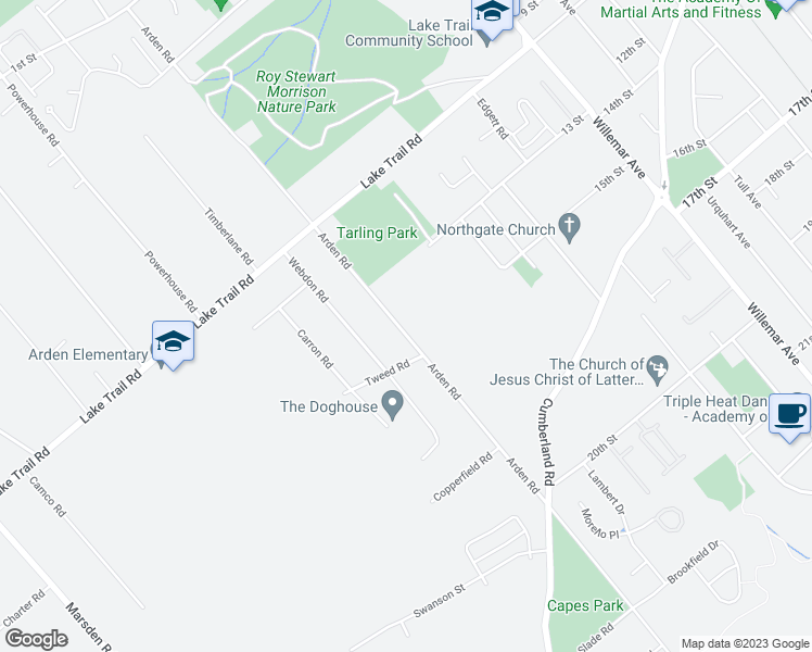 map of restaurants, bars, coffee shops, grocery stores, and more near 1480 Arden Road in Courtenay