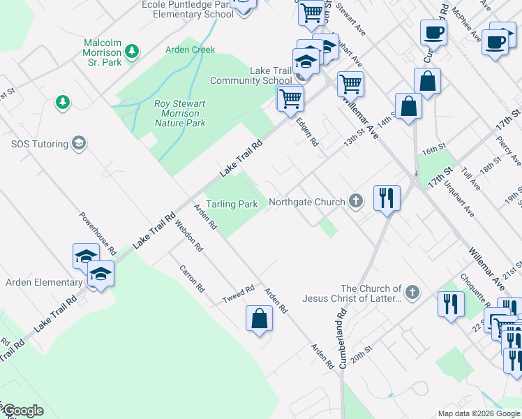 map of restaurants, bars, coffee shops, grocery stores, and more near 2109 13th Street in Courtenay