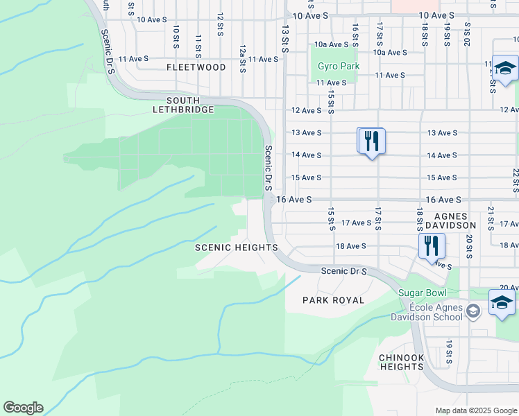 map of restaurants, bars, coffee shops, grocery stores, and more near in Lethbridge