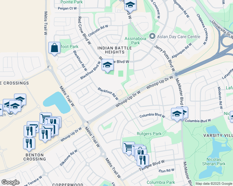 map of restaurants, bars, coffee shops, grocery stores, and more near 525 75 Ave SW in Lethbridge