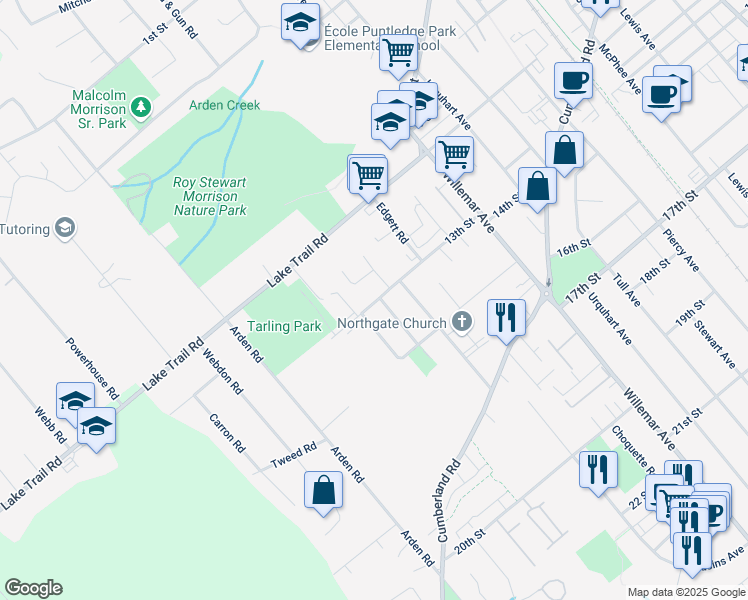 map of restaurants, bars, coffee shops, grocery stores, and more near 1966 13 Street in Courtenay