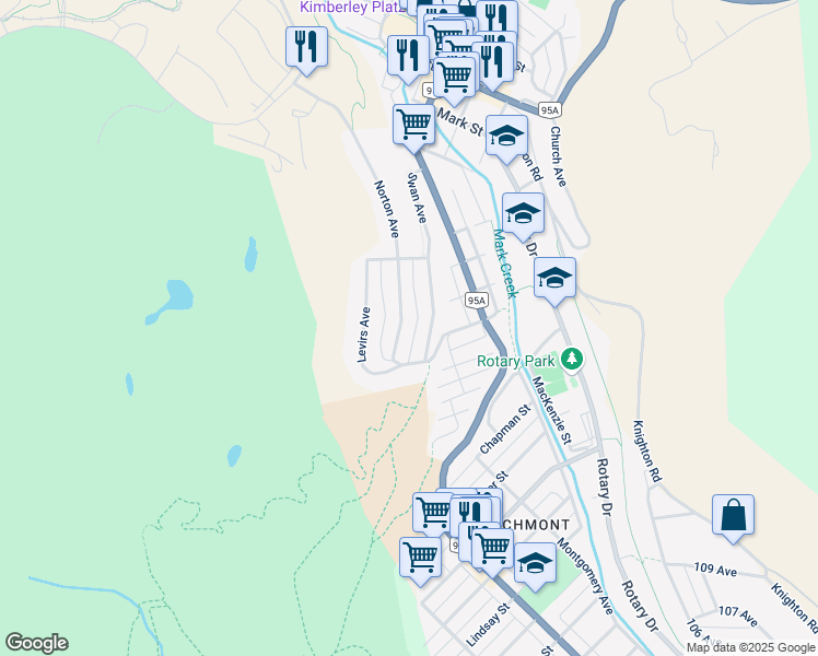 map of restaurants, bars, coffee shops, grocery stores, and more near 110 Norton Avenue in Kimberley