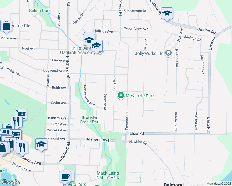map of restaurants, bars, coffee shops, grocery stores, and more near 1413 Canso Avenue in Comox