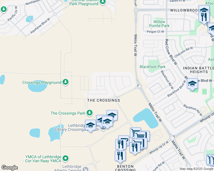 map of restaurants, bars, coffee shops, grocery stores, and more near 1415 30 Street West in Lethbridge