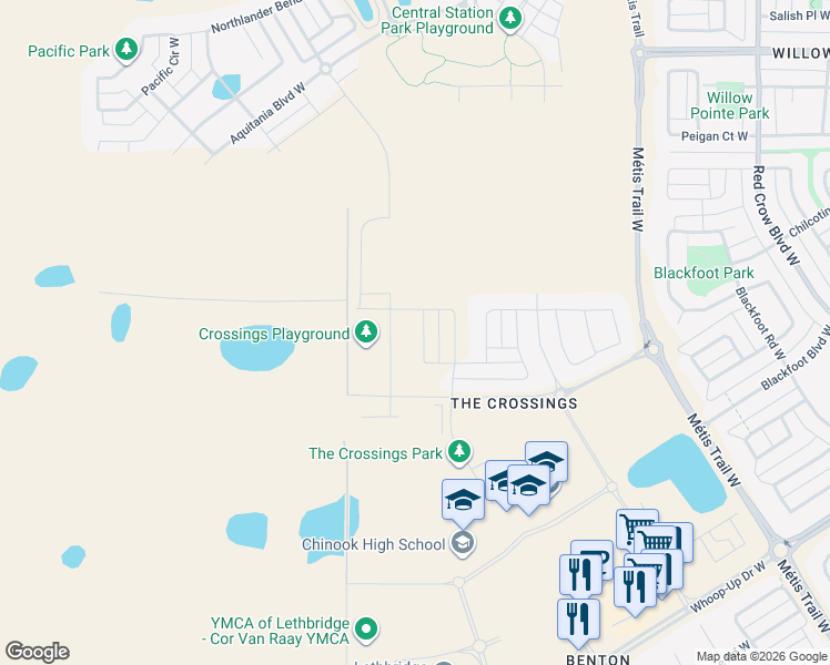 map of restaurants, bars, coffee shops, grocery stores, and more near 2320 30 Street West in Lethbridge