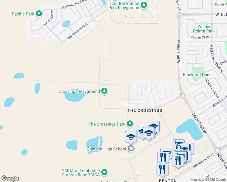map of restaurants, bars, coffee shops, grocery stores, and more near 2320 30 Street West in Lethbridge