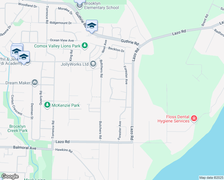 map of restaurants, bars, coffee shops, grocery stores, and more near Gardener Way in Comox