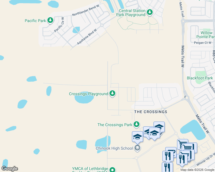 map of restaurants, bars, coffee shops, grocery stores, and more near 2320 30 Street West in Lethbridge