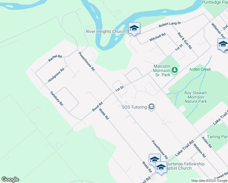 map of restaurants, bars, coffee shops, grocery stores, and more near 121 Marich Lane in Courtenay