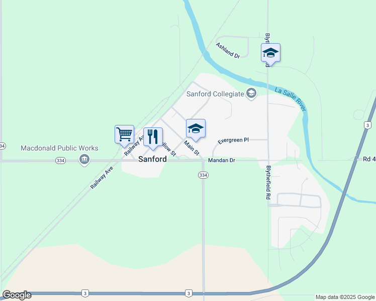 map of restaurants, bars, coffee shops, grocery stores, and more near 8 Main Street in Sanford