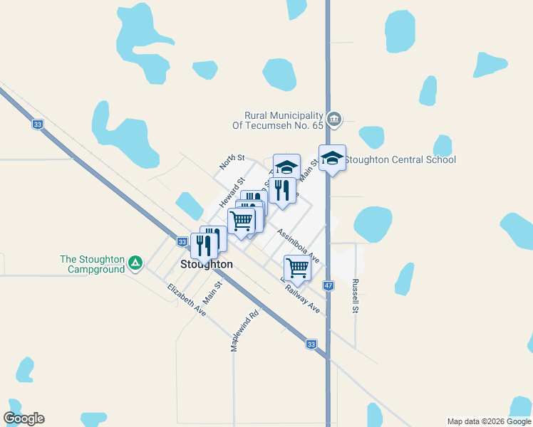 map of restaurants, bars, coffee shops, grocery stores, and more near 232 Main Street in Stoughton
