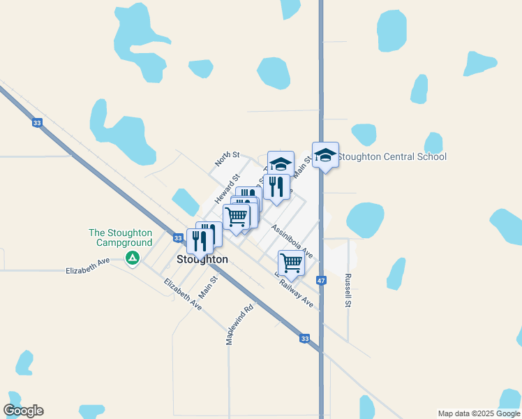 map of restaurants, bars, coffee shops, grocery stores, and more near 232 Main Street in Stoughton
