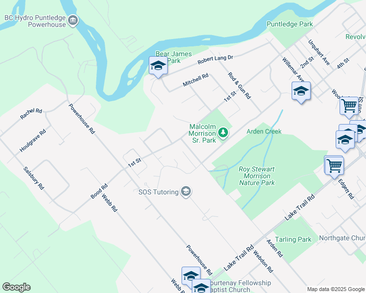 map of restaurants, bars, coffee shops, grocery stores, and more near 2420 A 1st Street in Courtenay