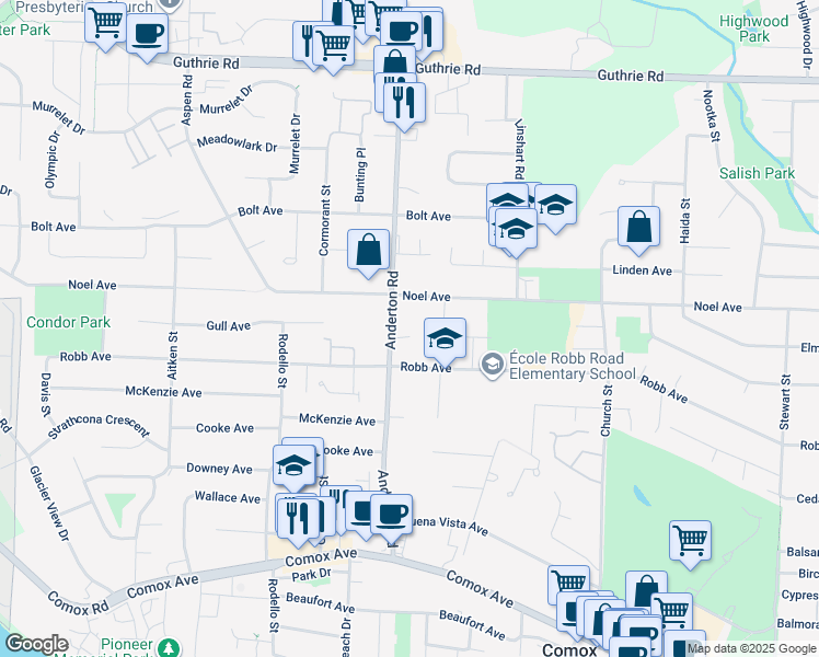 map of restaurants, bars, coffee shops, grocery stores, and more near 463 Anderton Road in Comox