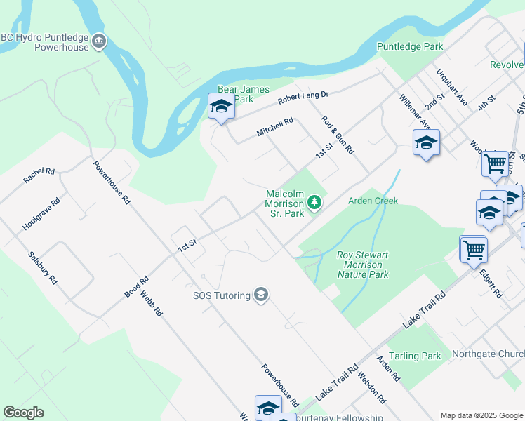 map of restaurants, bars, coffee shops, grocery stores, and more near 2420 A 1st Street in Courtenay