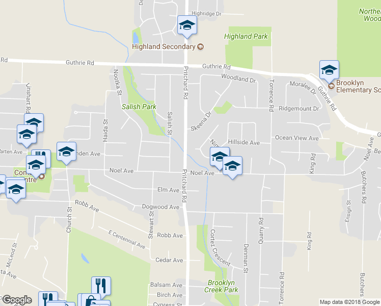 map of restaurants, bars, coffee shops, grocery stores, and more near 538 Pritchard Road in Comox
