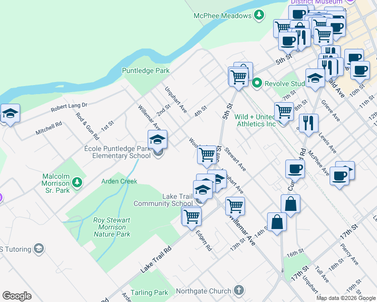 map of restaurants, bars, coffee shops, grocery stores, and more near 1271 Martin Place in Courtenay