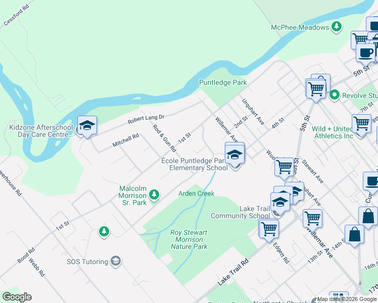 map of restaurants, bars, coffee shops, grocery stores, and more near 1507 Osprey Place in Courtenay