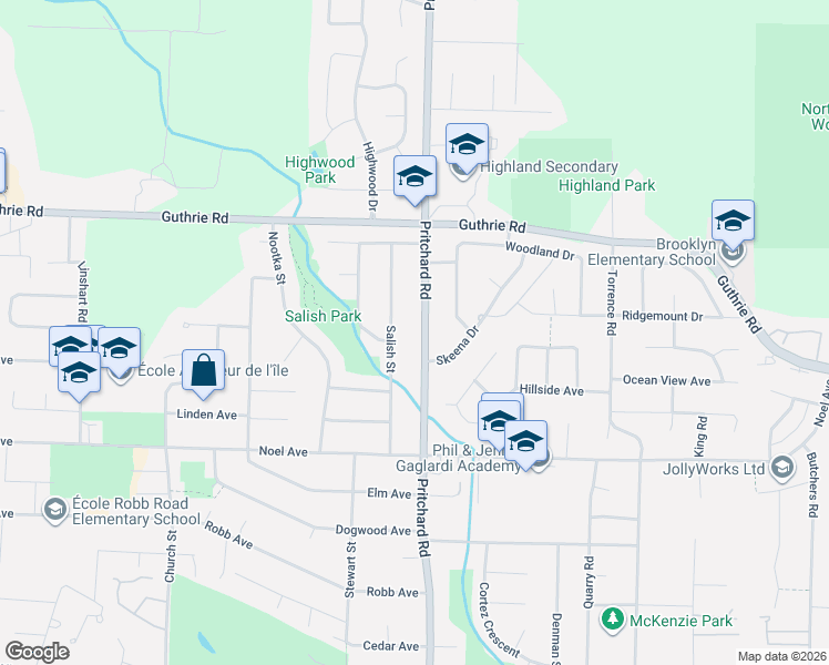 map of restaurants, bars, coffee shops, grocery stores, and more near 583 Pritchard Road in Comox
