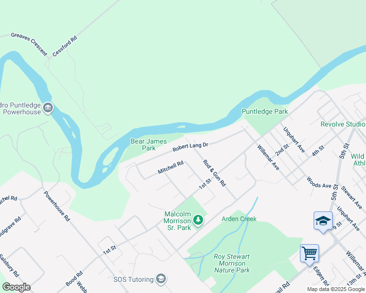 map of restaurants, bars, coffee shops, grocery stores, and more near Robert Lang Drive in Courtenay