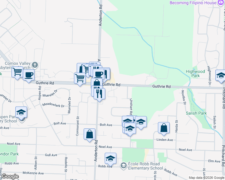 map of restaurants, bars, coffee shops, grocery stores, and more near 700 Anderton Road in Comox