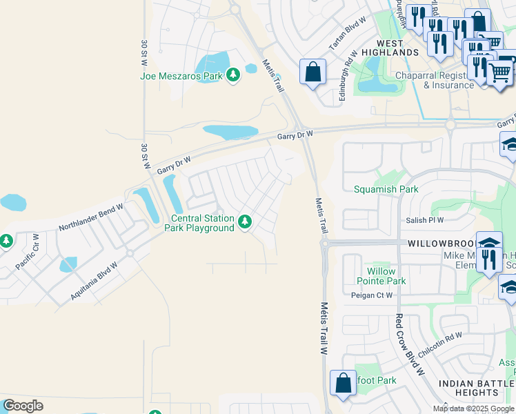 map of restaurants, bars, coffee shops, grocery stores, and more near 139 Cabot Landing West in Lethbridge