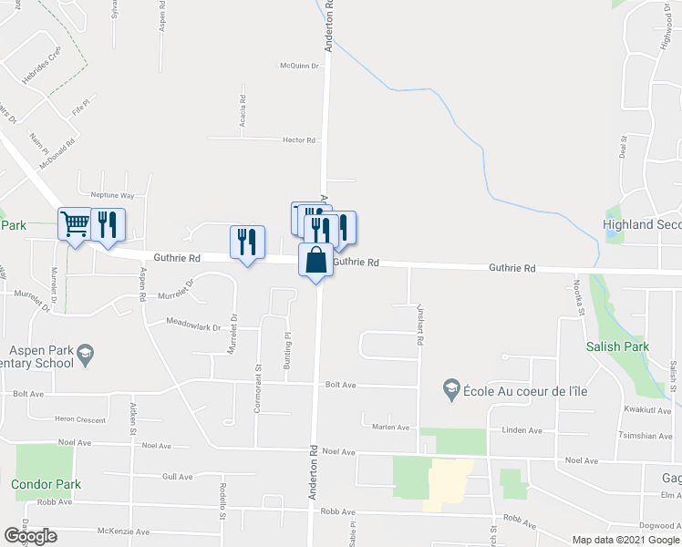 map of restaurants, bars, coffee shops, grocery stores, and more near 700 Anderton Road in Comox